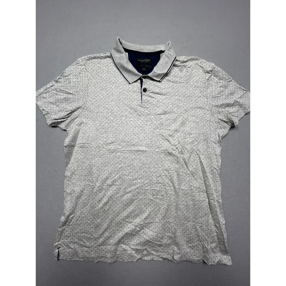Banana Republic Polo Shirt 100% Cotton Gray Polka Dot Large Mens